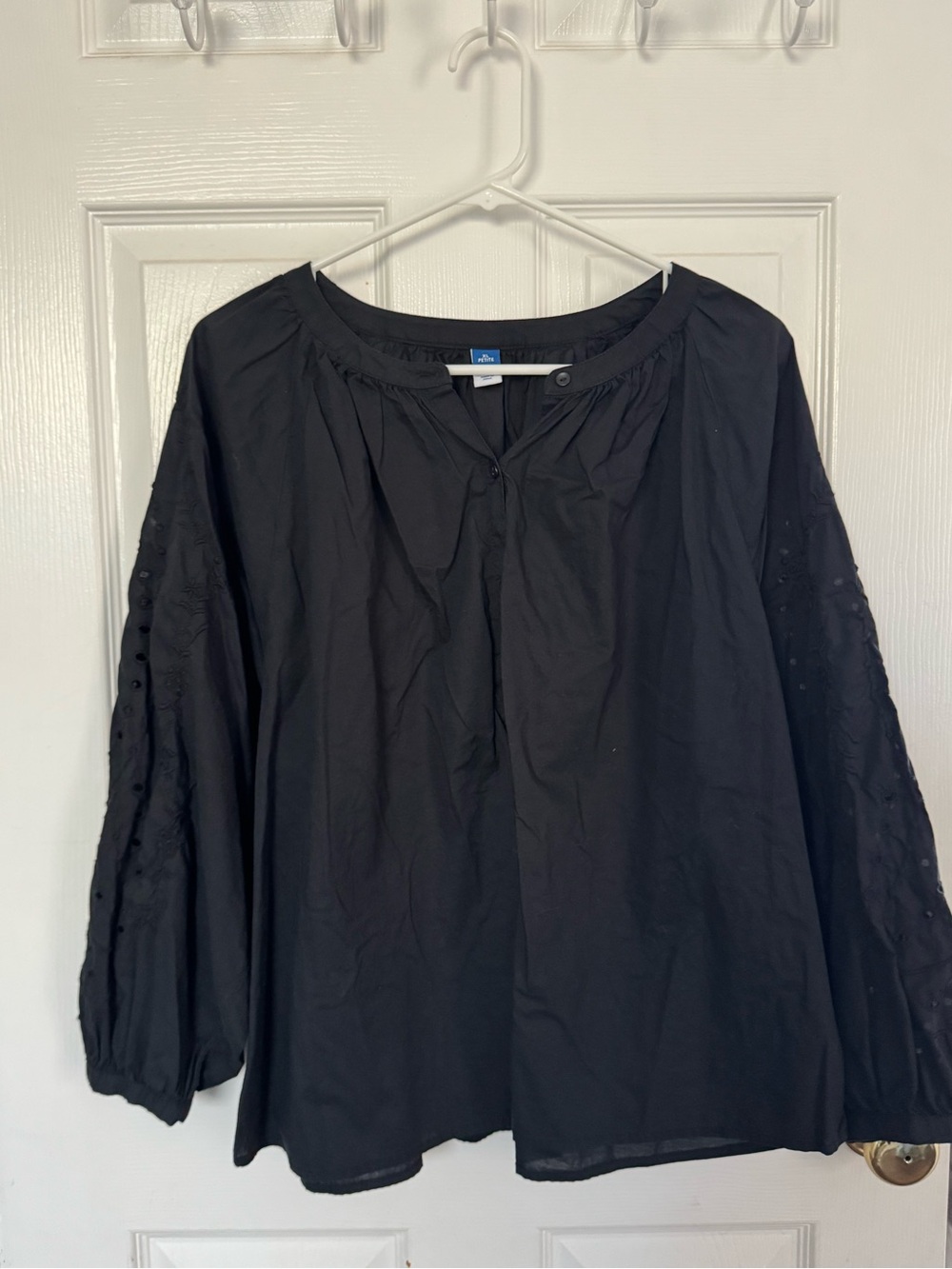 Old Navy Black Peasant Blouse with Embroidered Sleeves